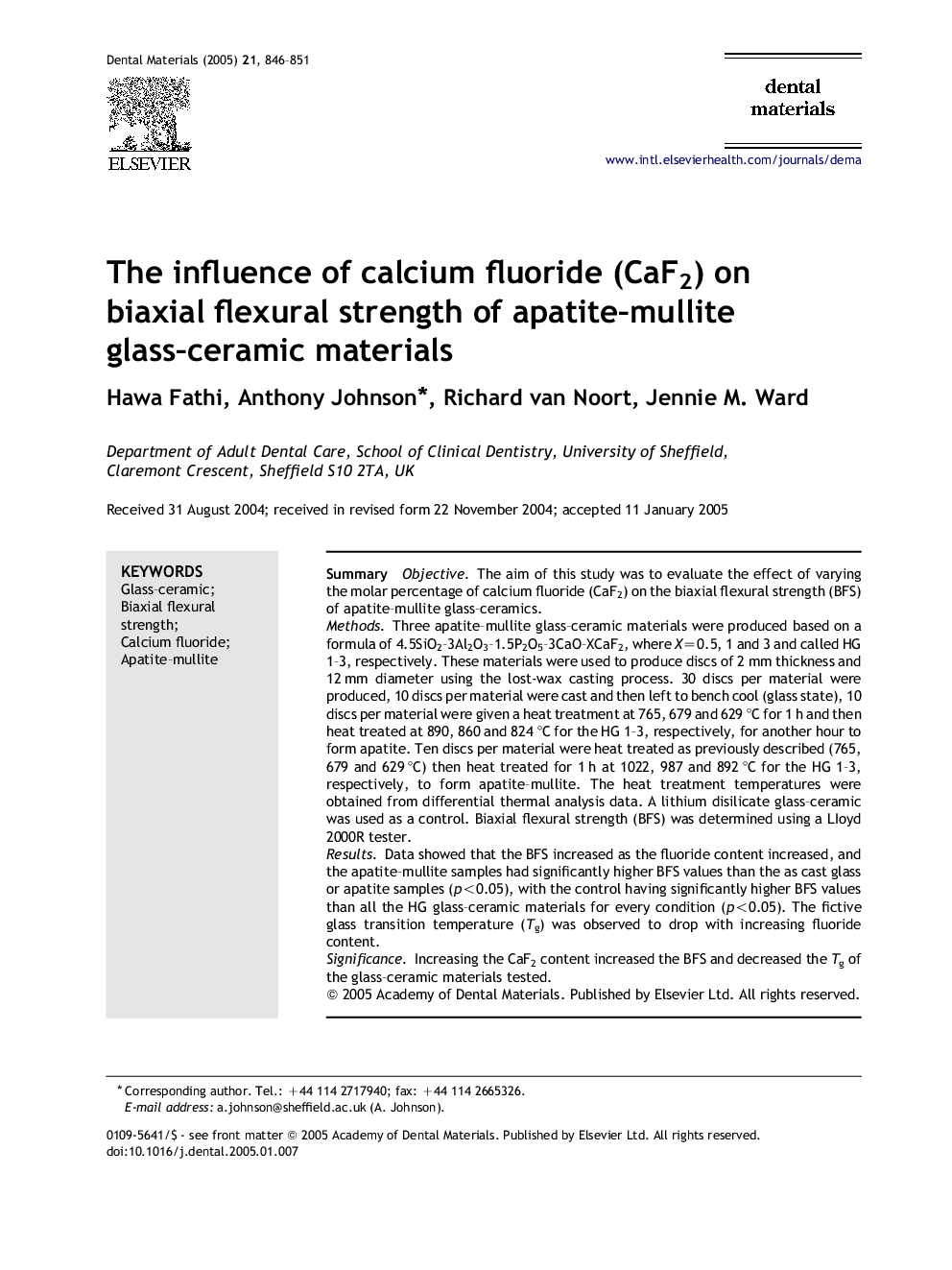 The influence of calcium fluoride (CaF2) on biaxial flexural strength of apatite-mullite glass-ceramic materials