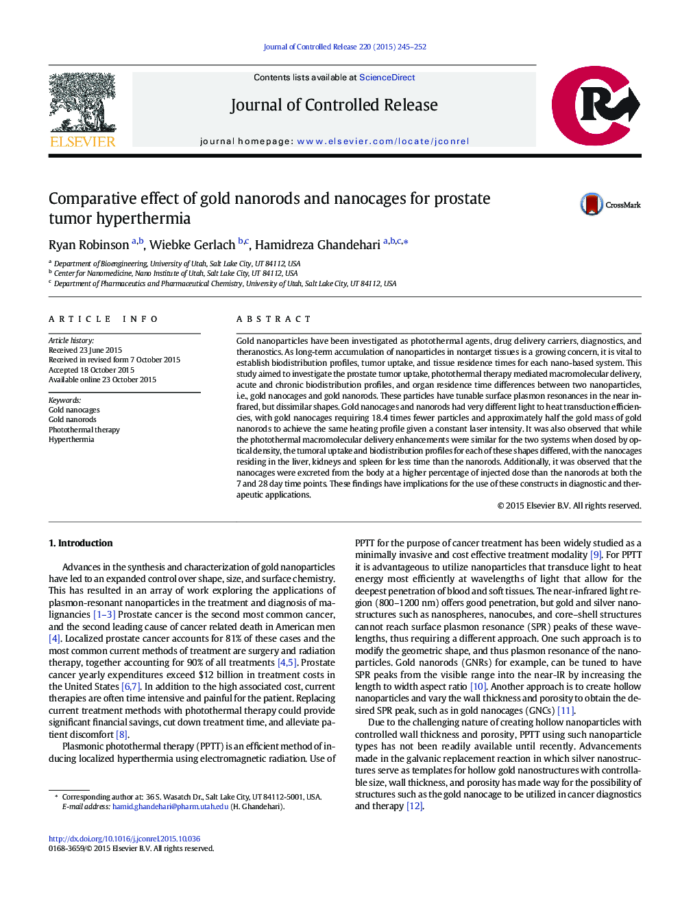 Comparative effect of gold nanorods and nanocages for prostate tumor hyperthermia