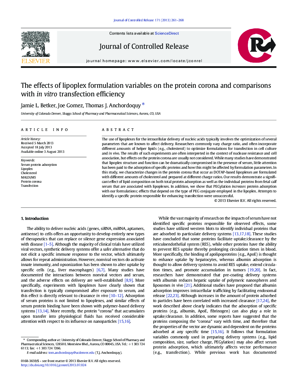 The effects of lipoplex formulation variables on the protein corona and comparisons with in vitro transfection efficiency