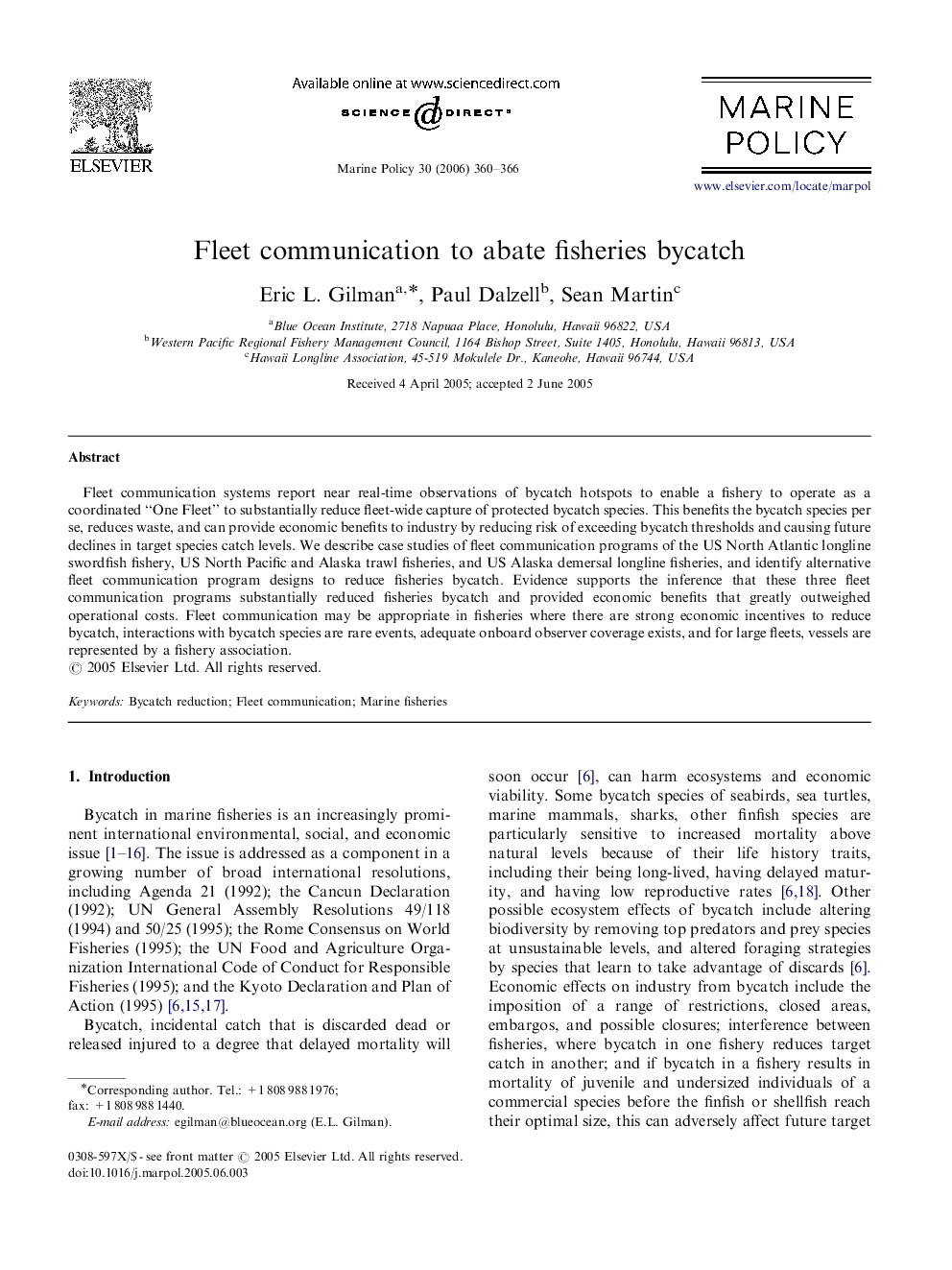 Fleet communication to abate fisheries bycatch