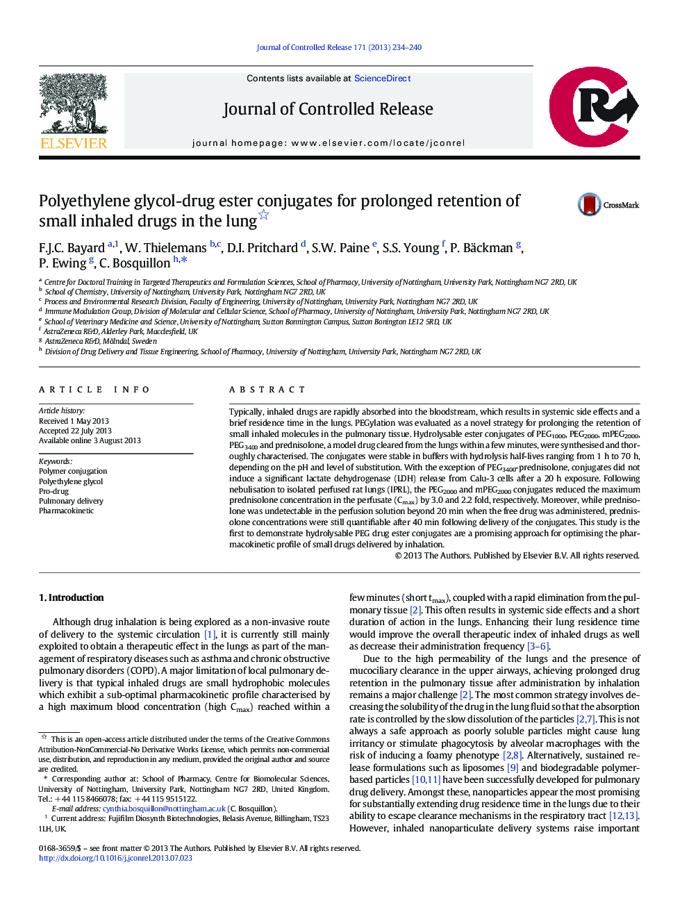 Polyethylene glycol-drug ester conjugates for prolonged retention of small inhaled drugs in the lung