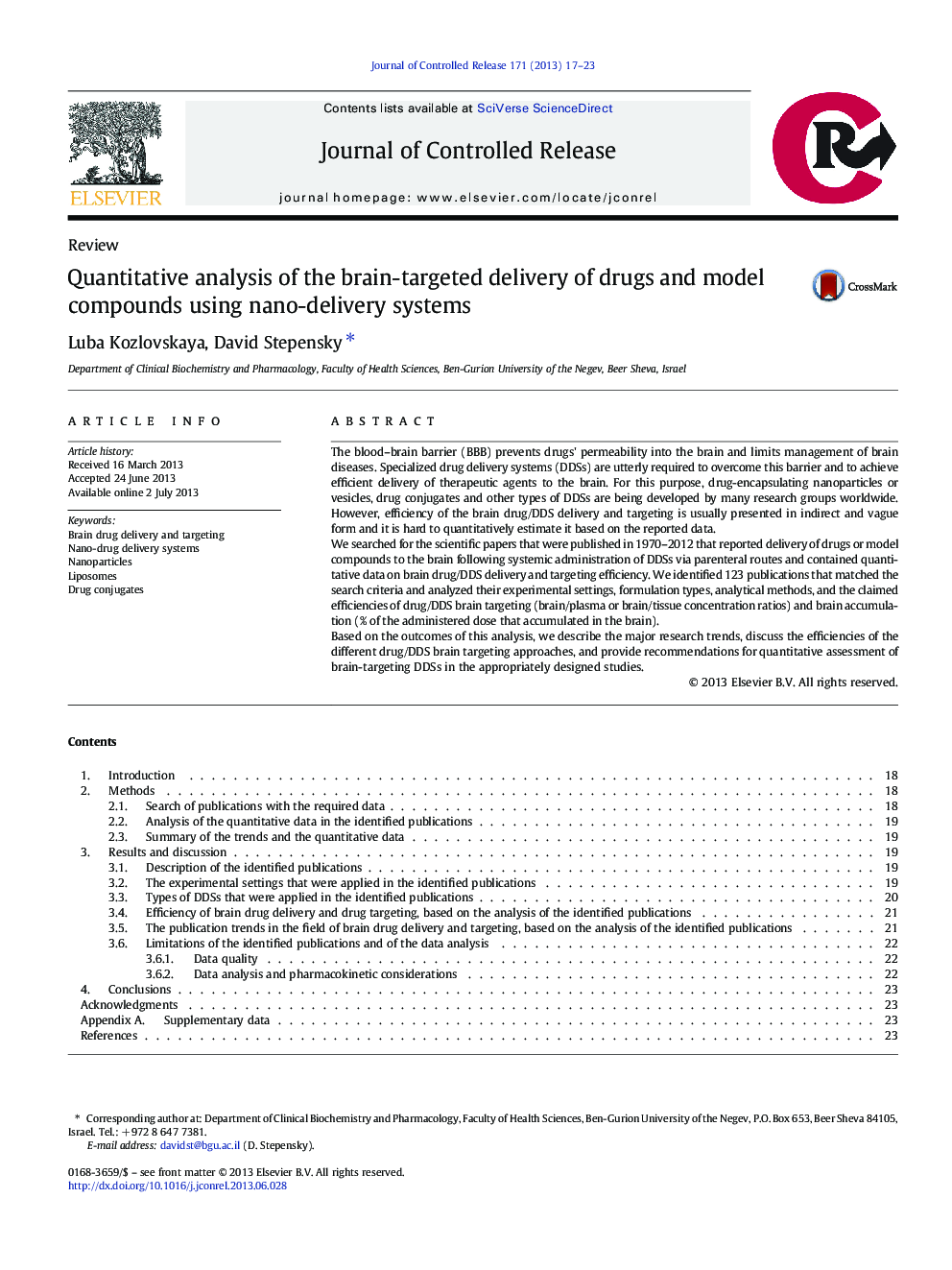 Quantitative analysis of the brain-targeted delivery of drugs and model compounds using nano-delivery systems