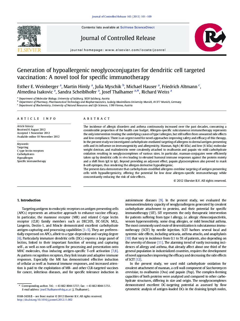 Generation of hypoallergenic neoglycoconjugates for dendritic cell targeted vaccination: A novel tool for specific immunotherapy