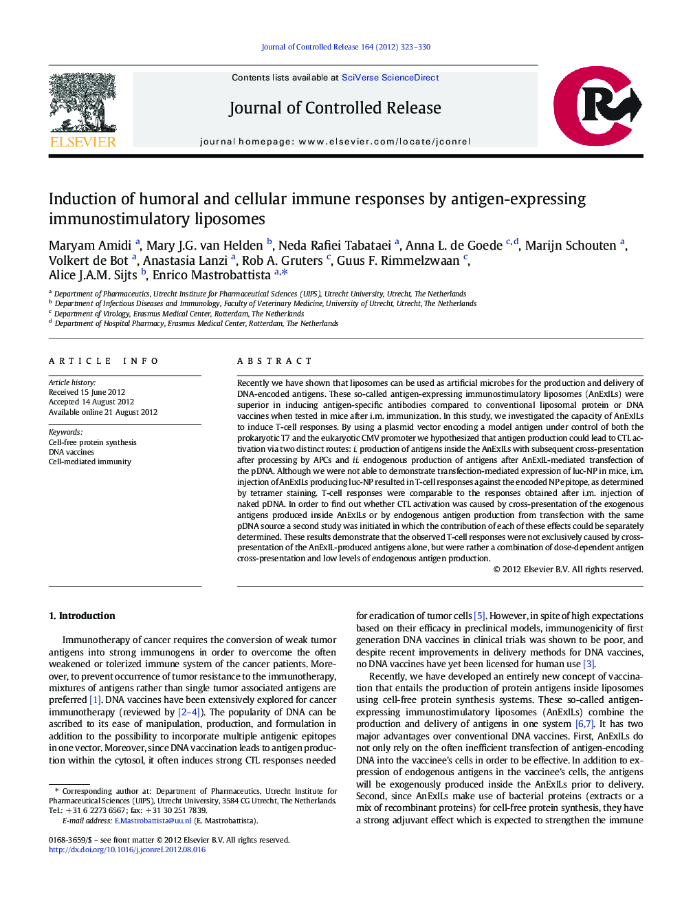 Induction of humoral and cellular immune responses by antigen-expressing immunostimulatory liposomes