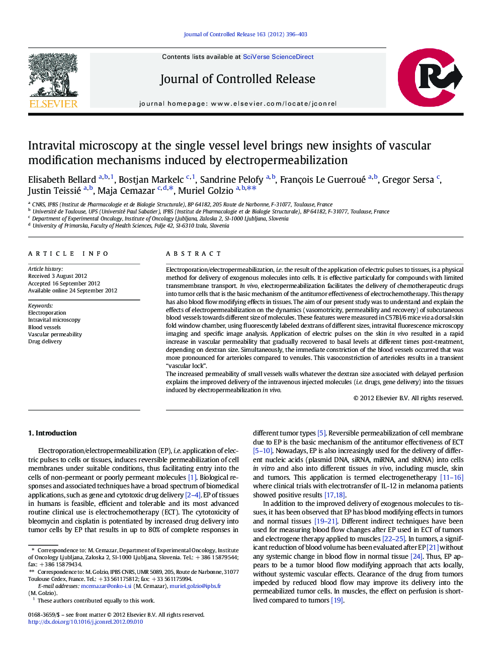 Intravital microscopy at the single vessel level brings new insights of vascular modification mechanisms induced by electropermeabilization