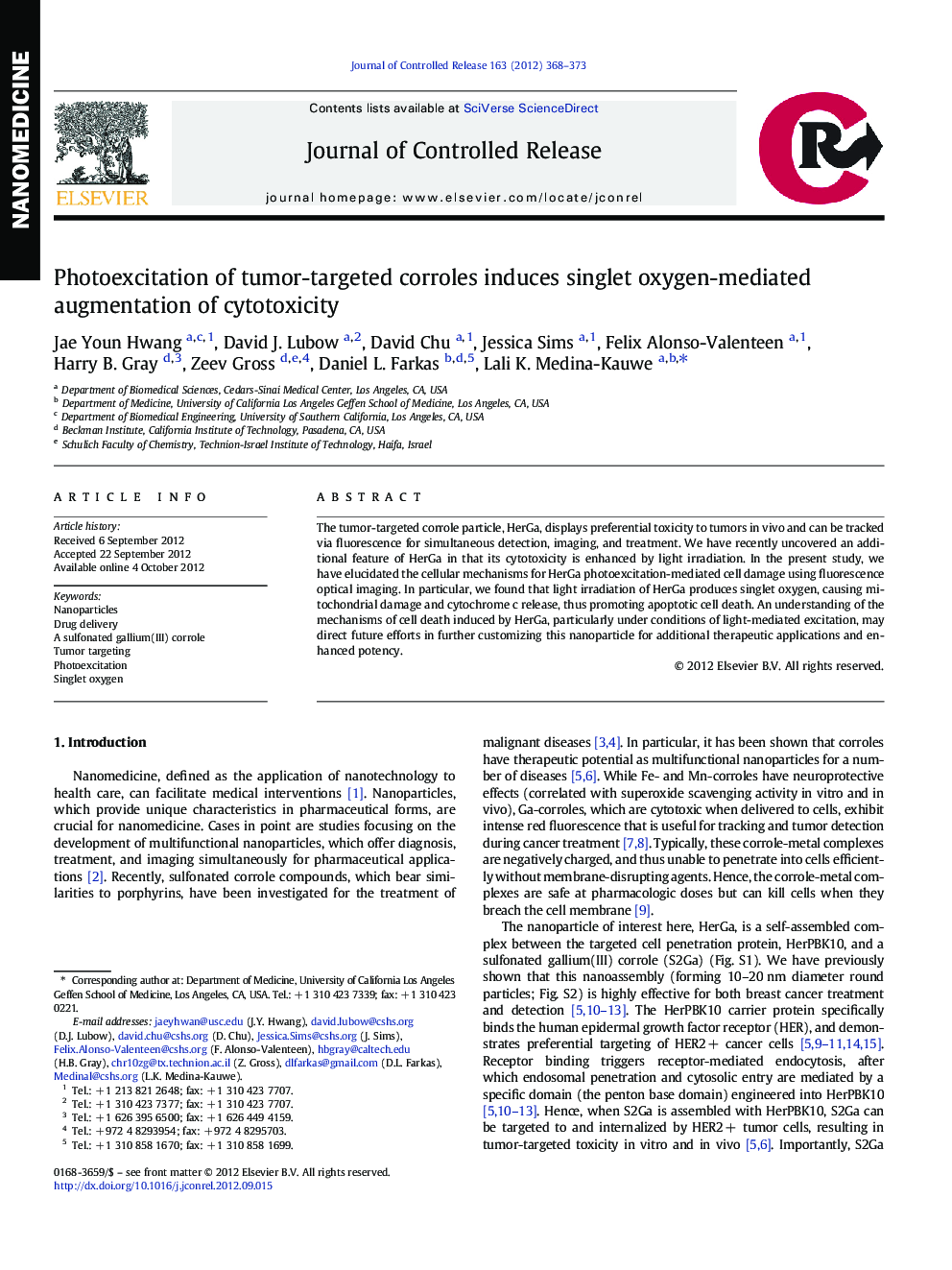 Photoexcitation of tumor-targeted corroles induces singlet oxygen-mediated augmentation of cytotoxicity