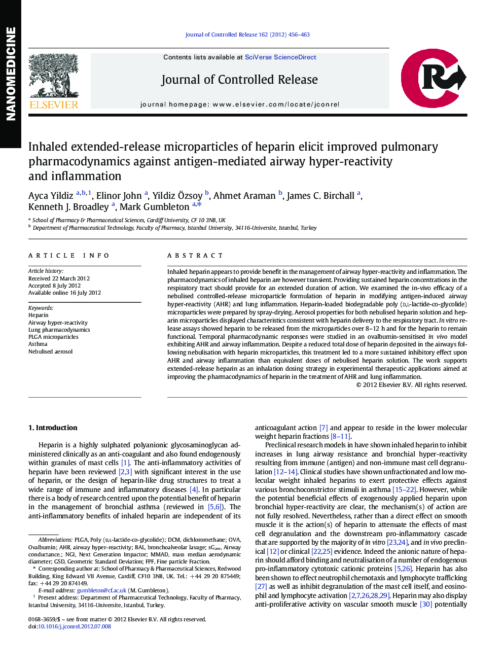 Inhaled extended-release microparticles of heparin elicit improved pulmonary pharmacodynamics against antigen-mediated airway hyper-reactivity and inflammation