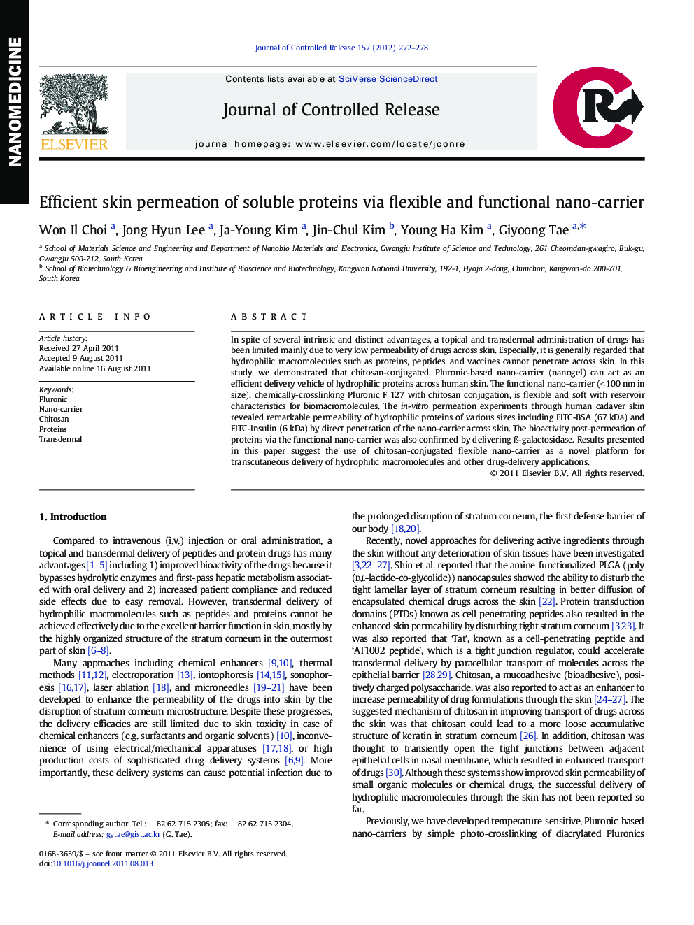 Efficient skin permeation of soluble proteins via flexible and functional nano-carrier