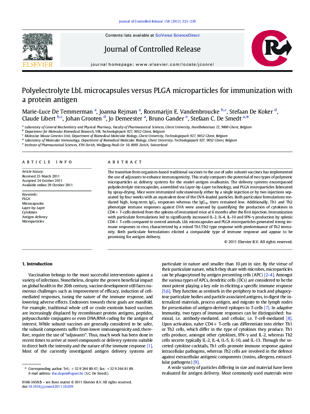 Polyelectrolyte LbL microcapsules versus PLGA microparticles for immunization with a protein antigen