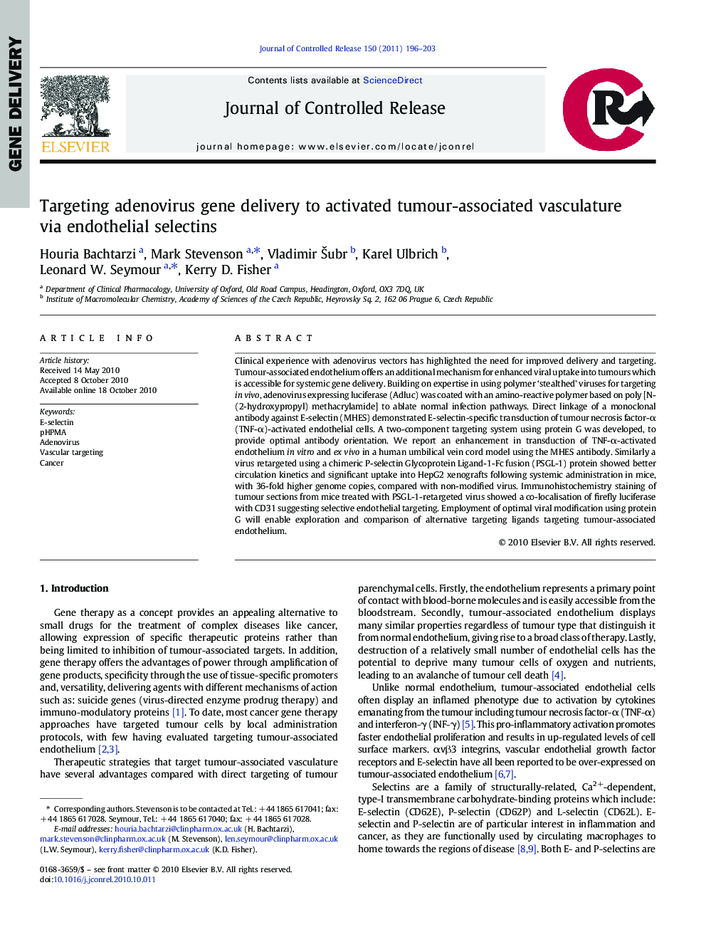 Targeting adenovirus gene delivery to activated tumour-associated vasculature via endothelial selectins