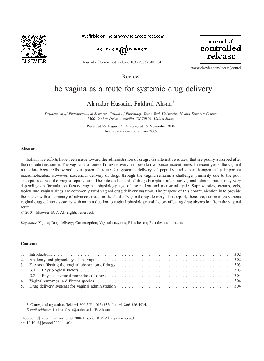 The vagina as a route for systemic drug delivery