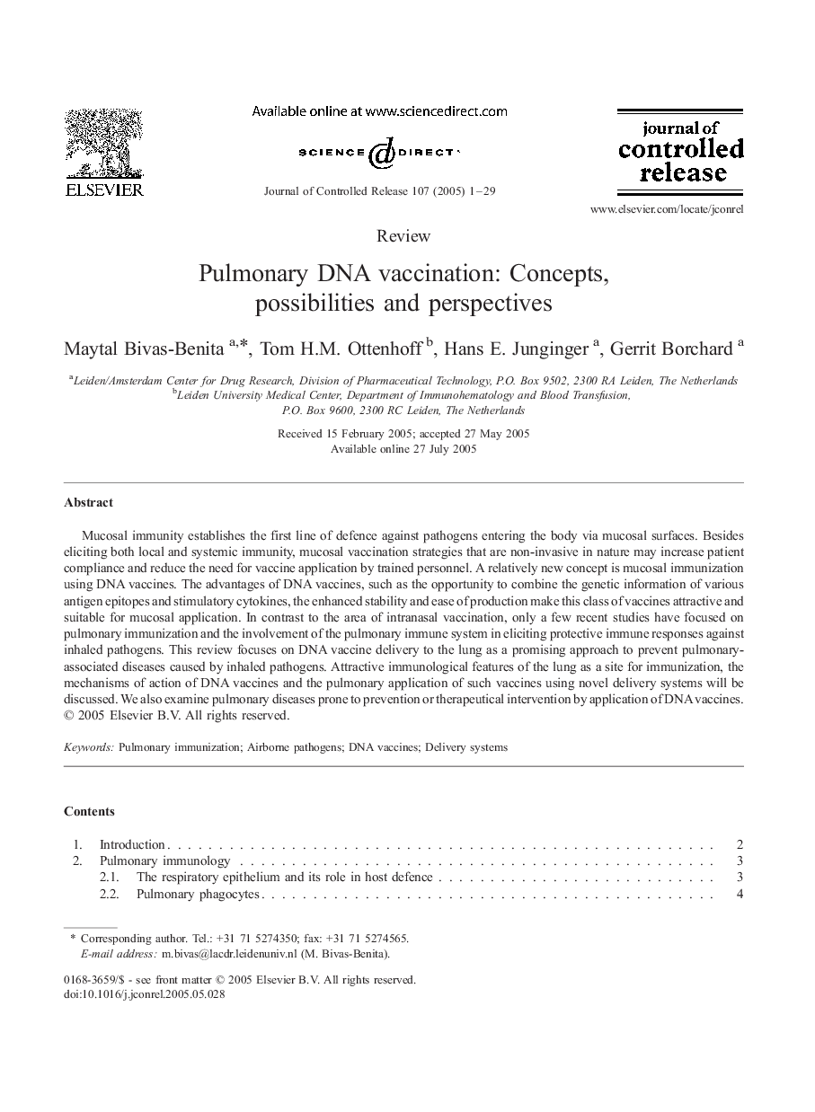 Pulmonary DNA vaccination: Concepts, possibilities and perspectives