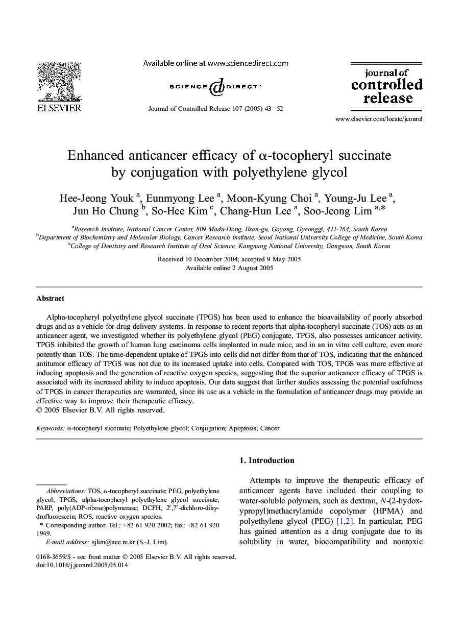 Enhanced anticancer efficacy of Î±-tocopheryl succinate by conjugation with polyethylene glycol