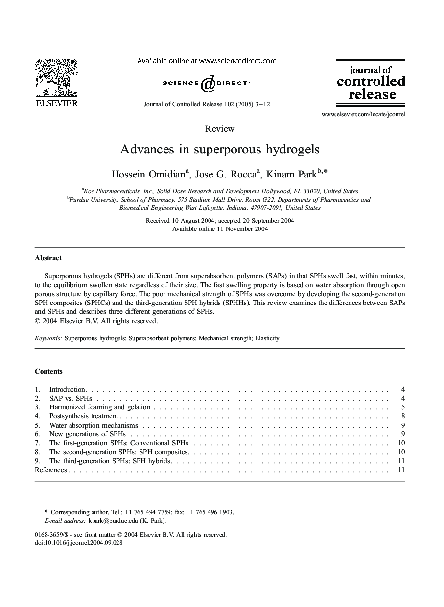 Advances in superporous hydrogels