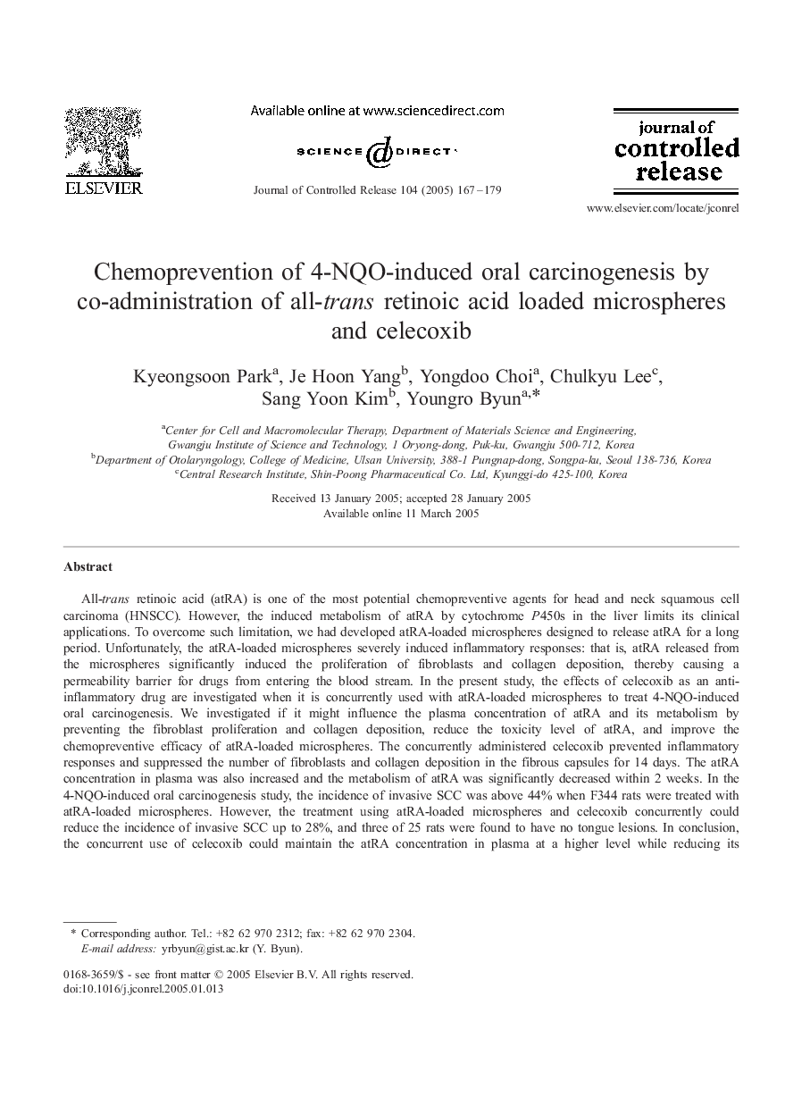 Chemoprevention of 4-NQO-induced oral carcinogenesis by co-administration of all-trans retinoic acid loaded microspheres and celecoxib