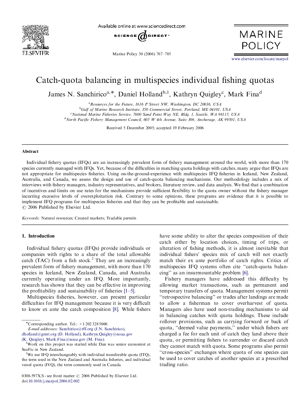 Catch-quota balancing in multispecies individual fishing quotas