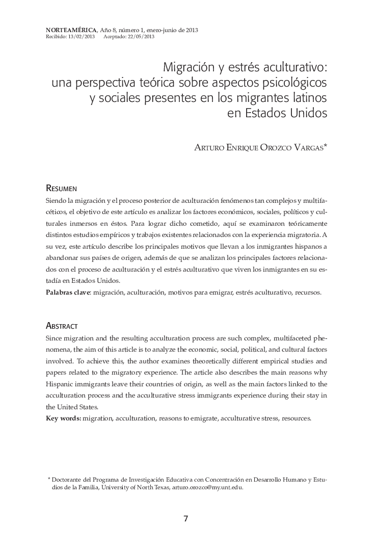 Migración y estrés aculturativo: una perspectiva teórica sobre aspectos psicológicos y sociales presentes en los migrantes latinos en Estados Unidos