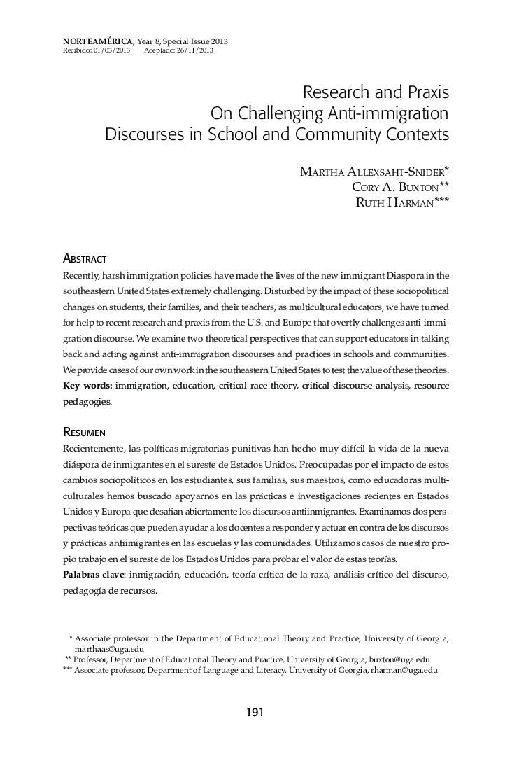 Research and Praxis On Challenging Anti-immigration Discourses in School and Community Contexts