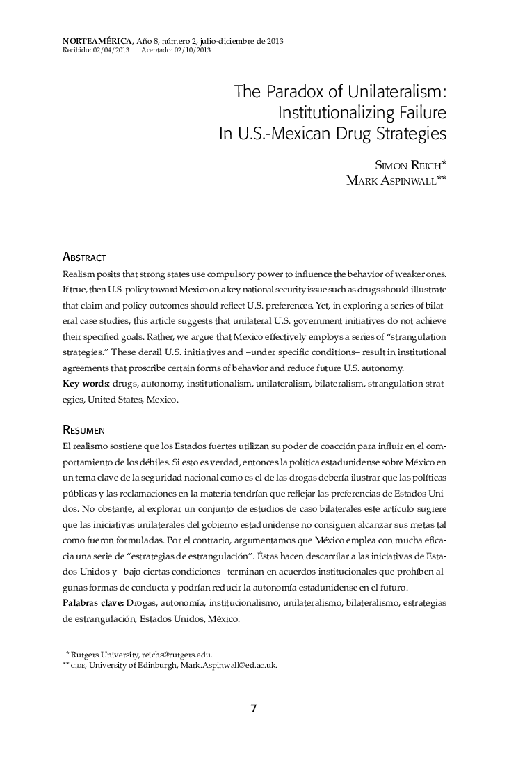 The Paradox of Unilateralism: Institutionalizing Failure In U.S.-Mexican Drug Strategies
