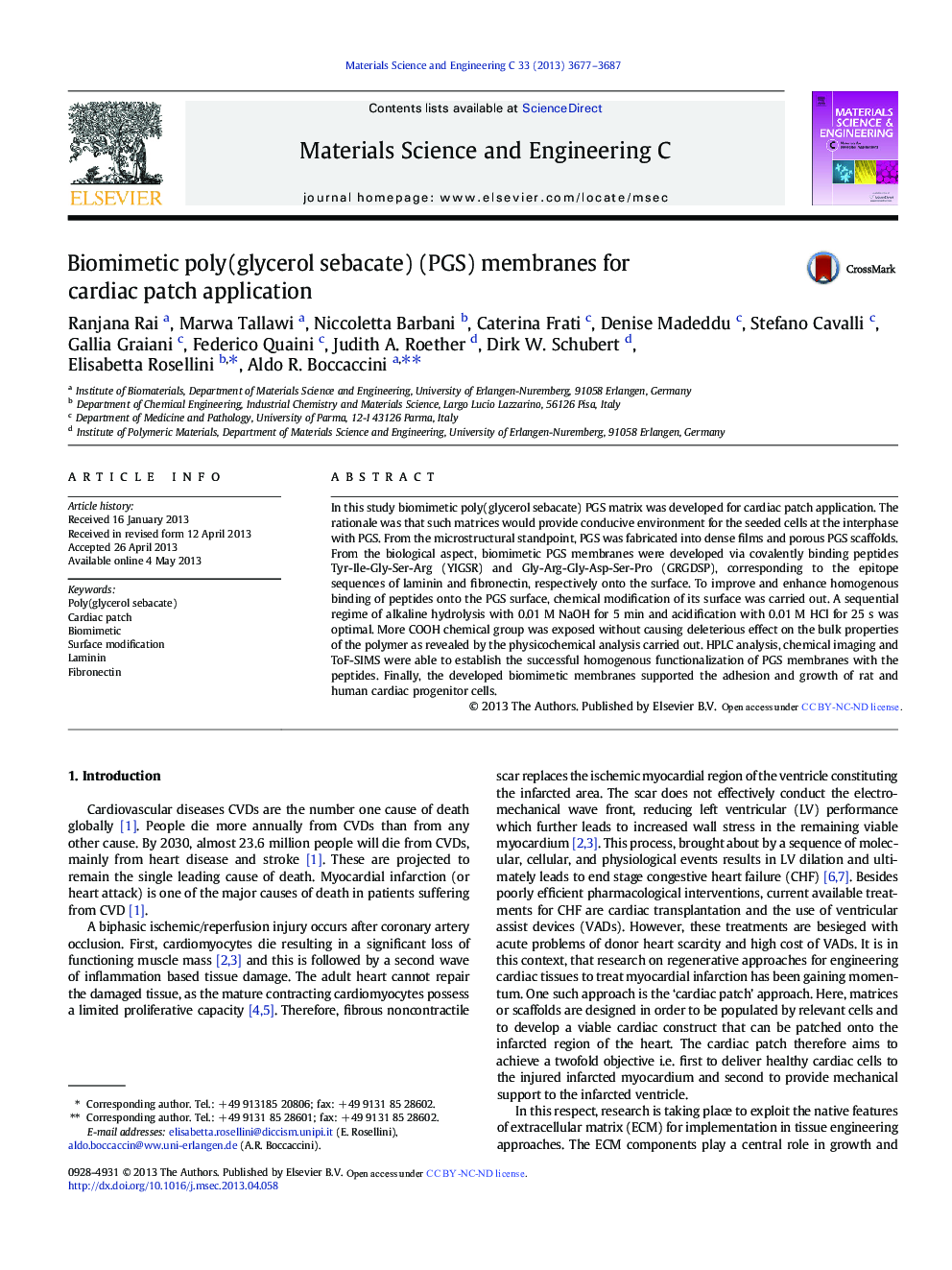 Biomimetic poly(glycerol sebacate) (PGS) membranes for cardiac patch application