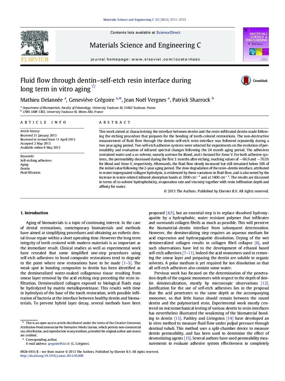 Fluid flow through dentin-self-etch resin interface during long term in vitro aging