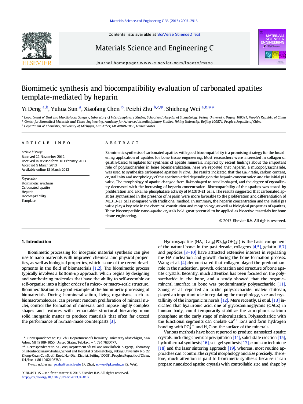 Biomimetic synthesis and biocompatibility evaluation of carbonated apatites template-mediated by heparin