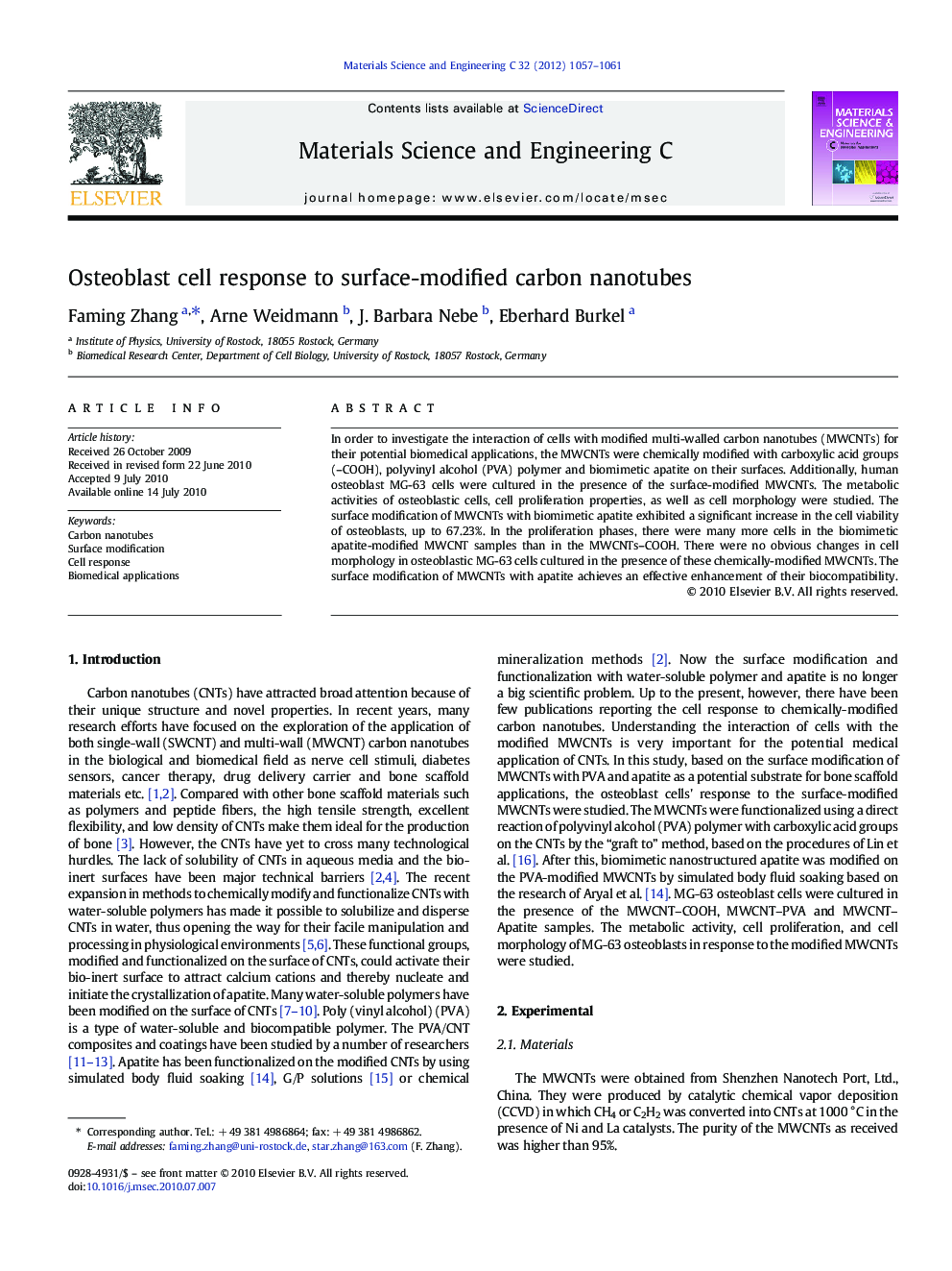 Osteoblast cell response to surface-modified carbon nanotubes