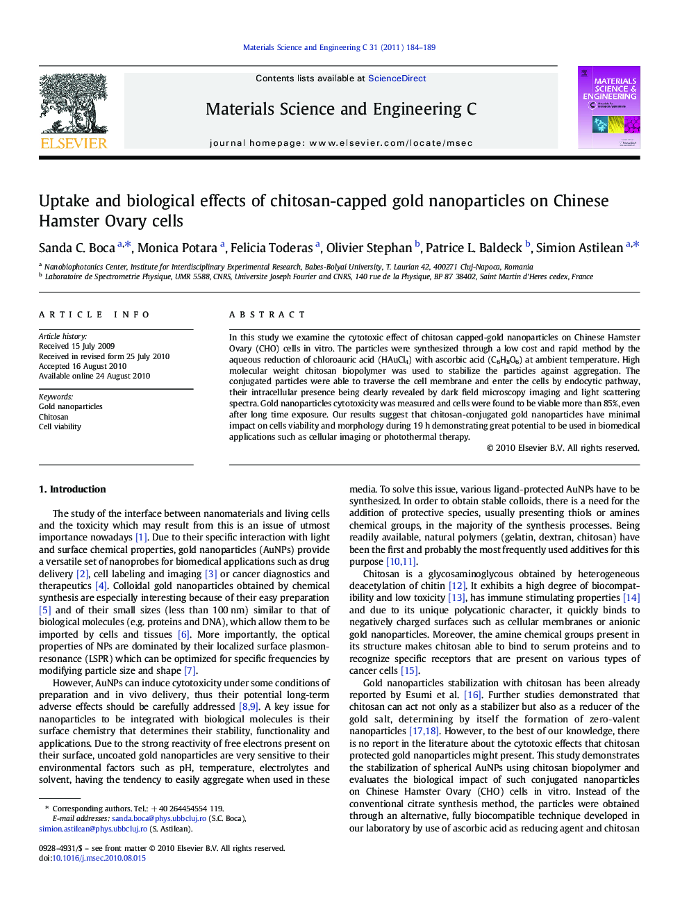 عکس صفحه اول مقاله: Uptake and biological effects of chitosan-capped gold nanoparticles on Chinese Hamster Ovary cells Uptake and biological effects of chitosan-capped gold nanoparticles on Chinese Hamster Ovary cells