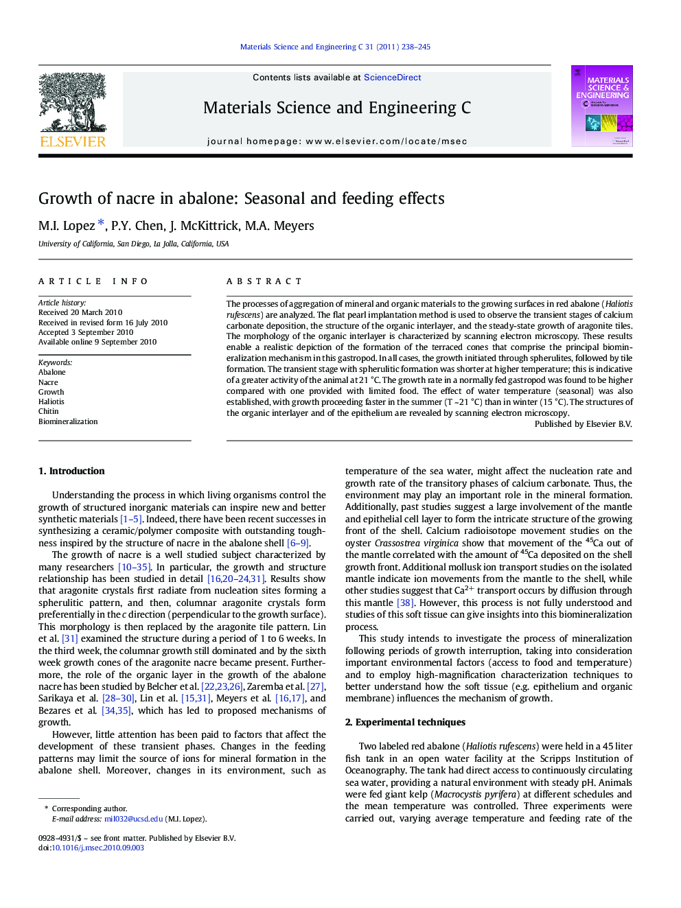 Growth of nacre in abalone: Seasonal and feeding effects