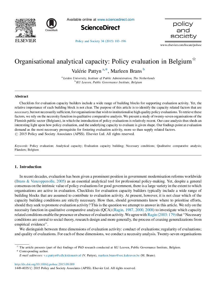 Organisational analytical capacity: Policy evaluation in Belgium 