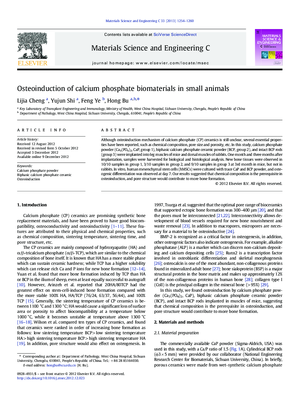 Osteoinduction of calcium phosphate biomaterials in small animals