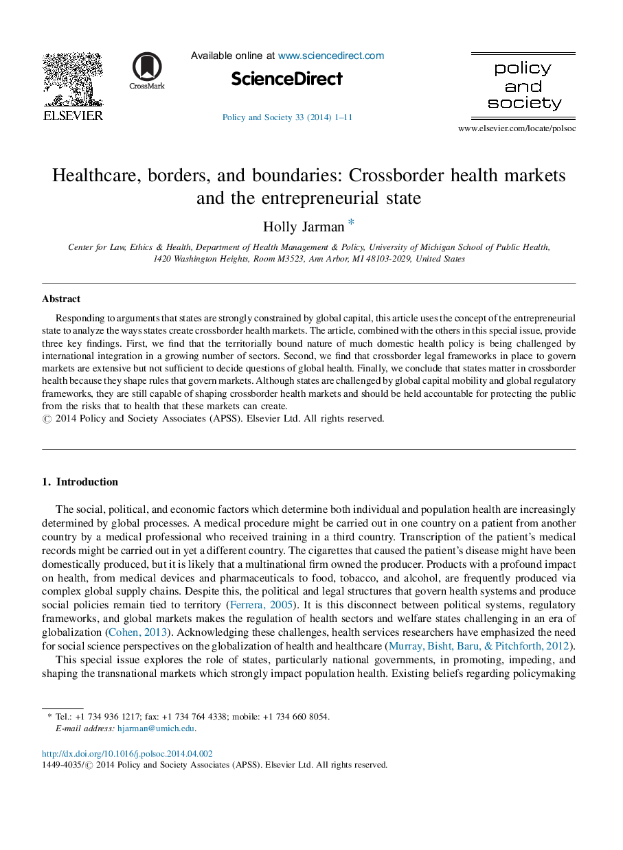 Healthcare, borders, and boundaries: Crossborder health markets and the entrepreneurial state