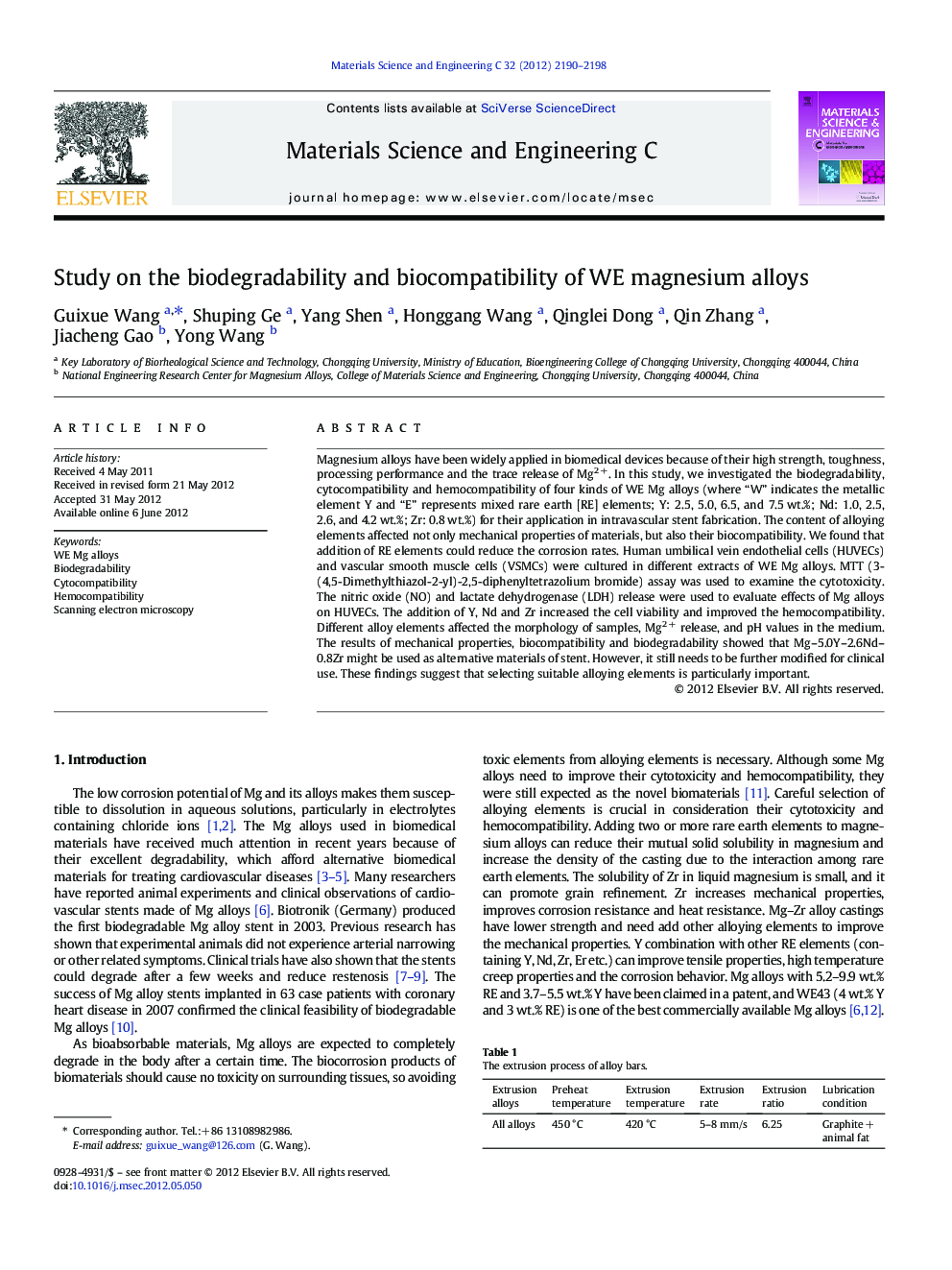 Study on the biodegradability and biocompatibility of WE magnesium alloys