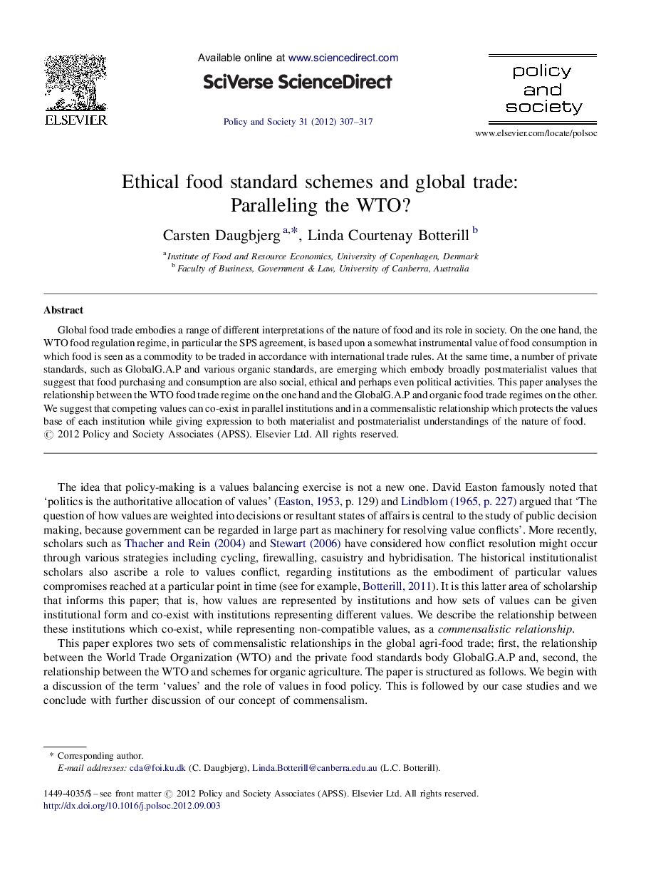 Ethical food standard schemes and global trade: Paralleling the WTO?