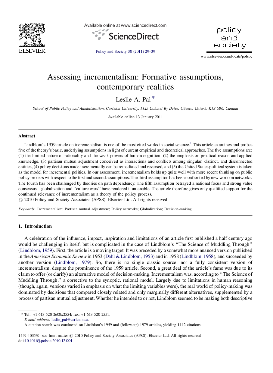 Assessing incrementalism: Formative assumptions, contemporary realities