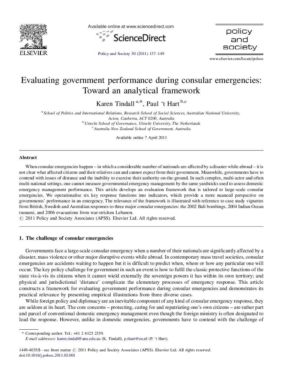 Evaluating government performance during consular emergencies: Toward an analytical framework