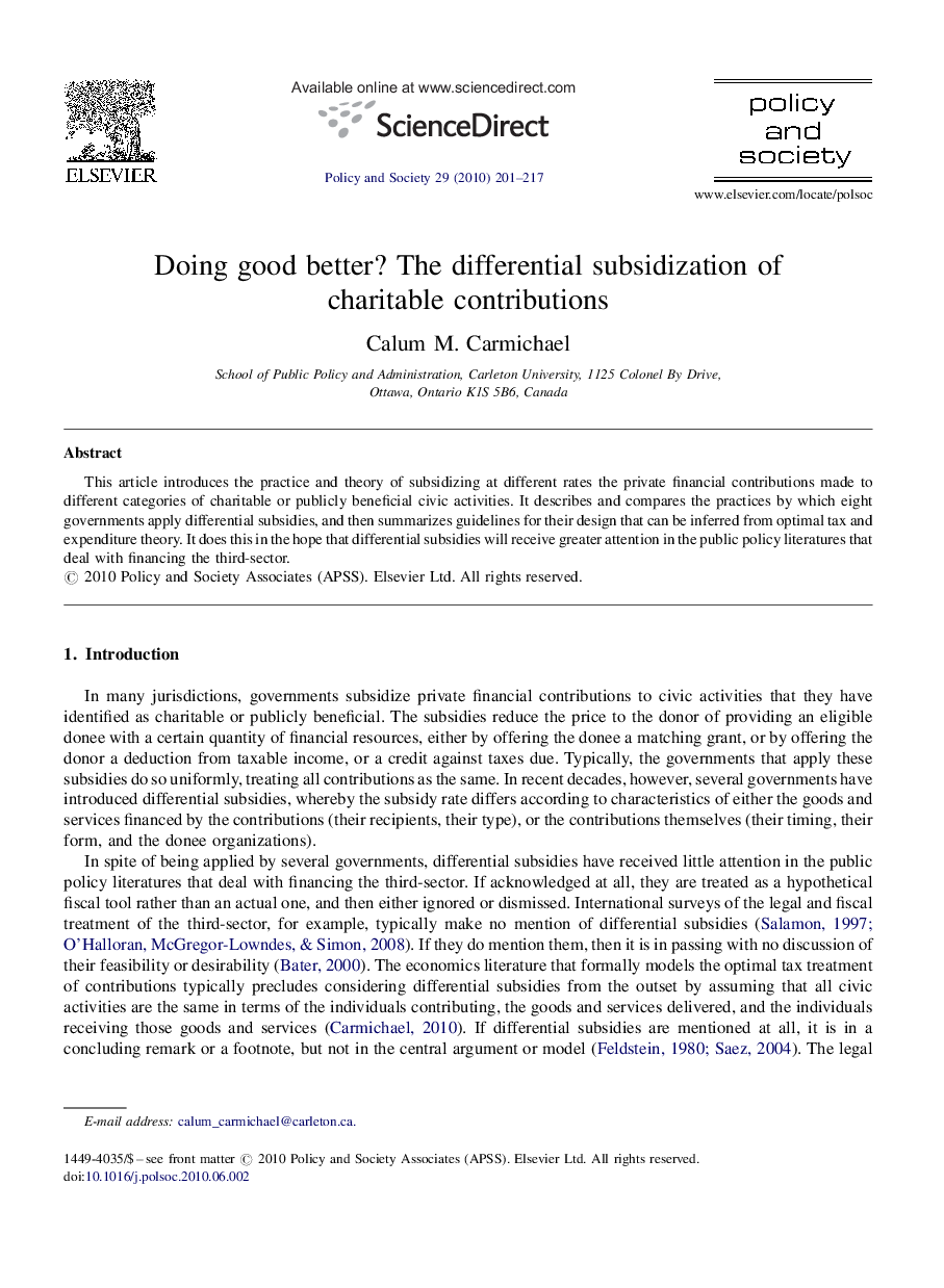 عکس صفحه اول مقاله: Doing good better? The differential subsidization of charitable contributions Doing good better? The differential subsidization of charitable contributions