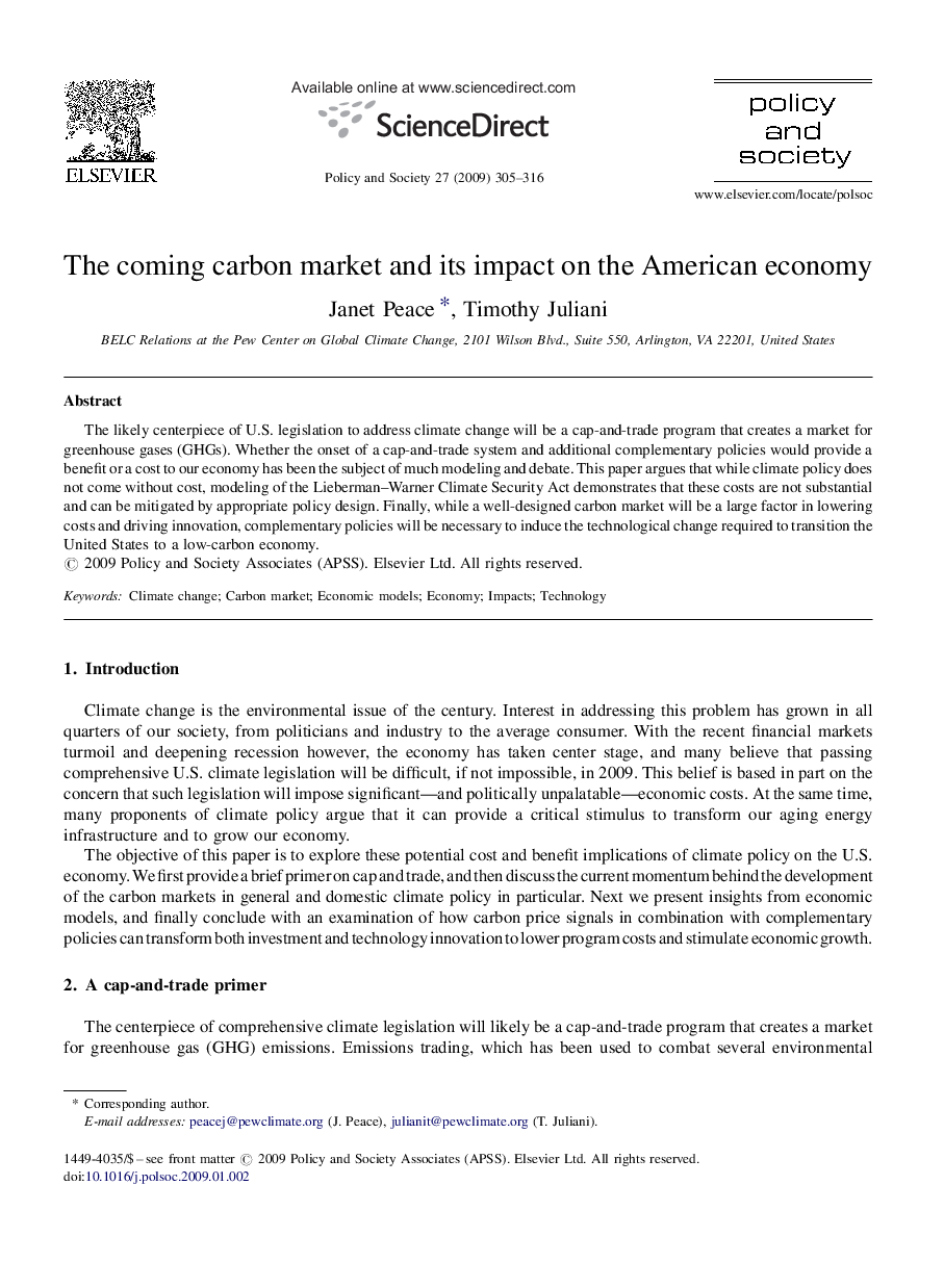 The coming carbon market and its impact on the American economy