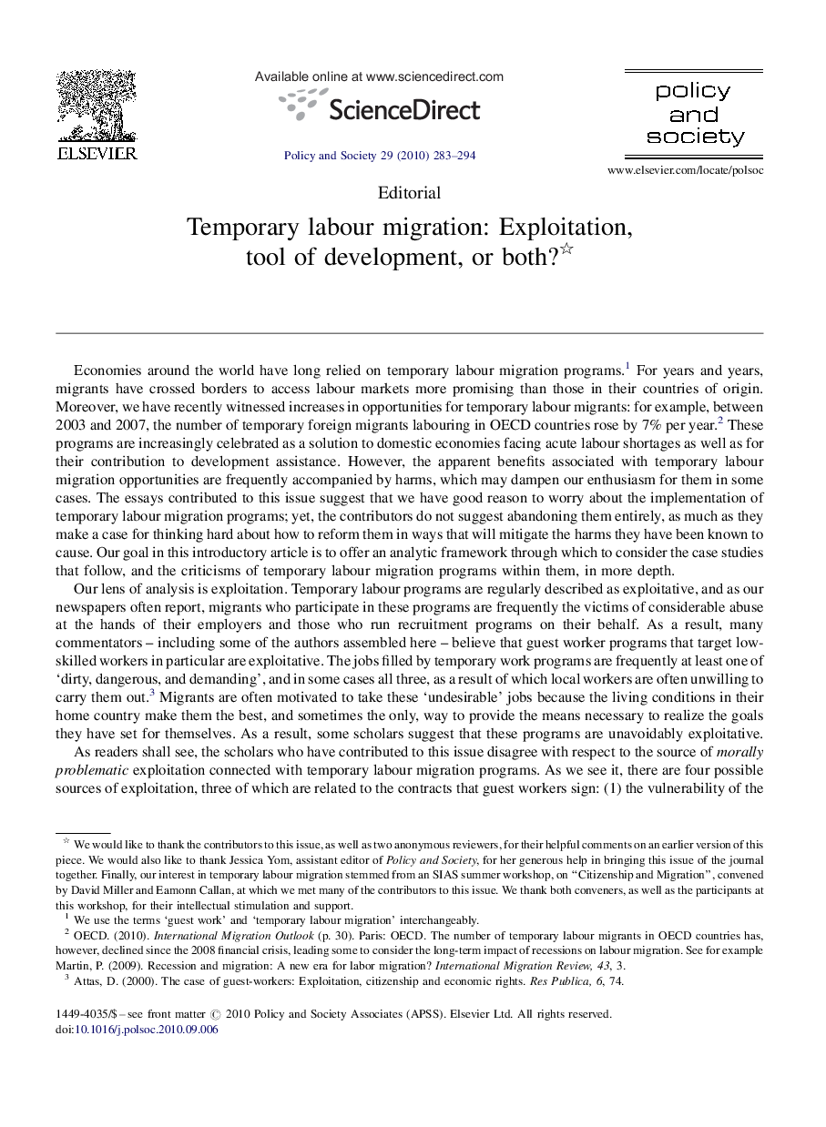 Temporary labour migration: Exploitation, tool of development, or both?