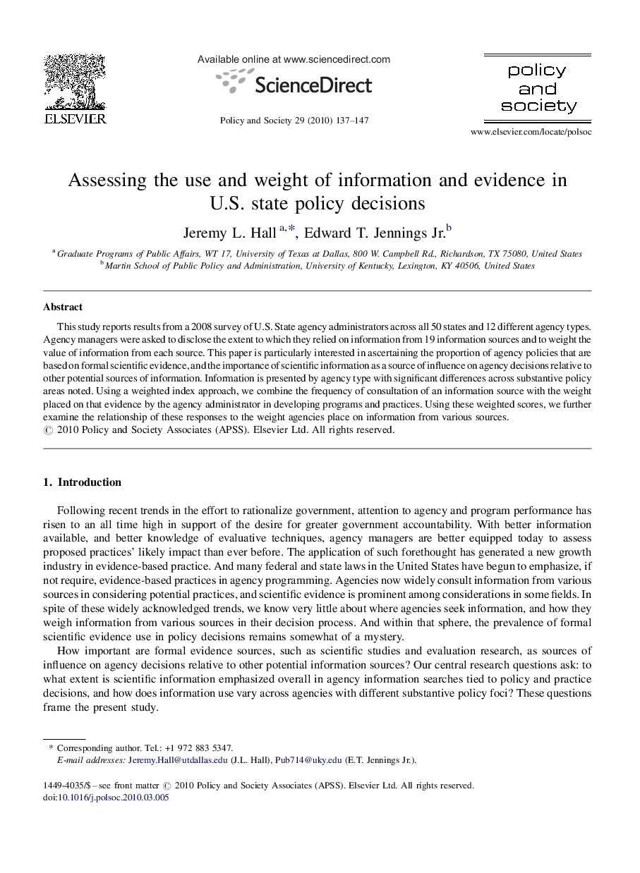 Assessing the use and weight of information and evidence in U.S. state policy decisions