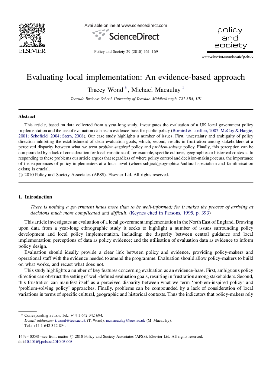 Evaluating local implementation: An evidence-based approach