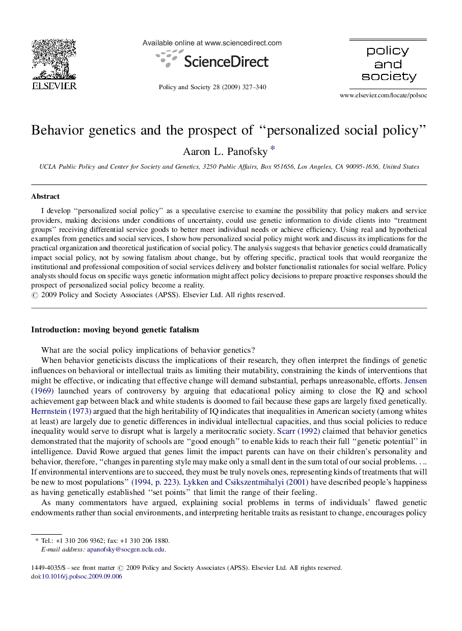 Behavior genetics and the prospect of “personalized social policy”
