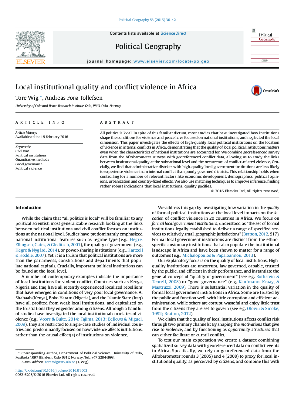 کیفیت محلی نهادی و خشونت درگیری در آفریقا