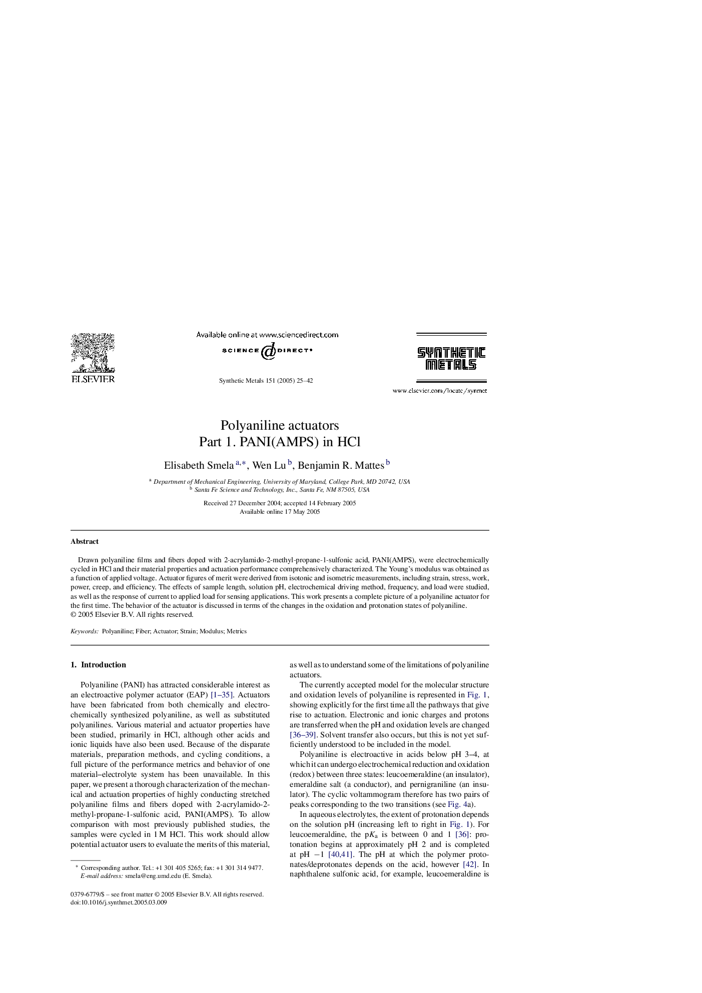 Polyaniline actuators