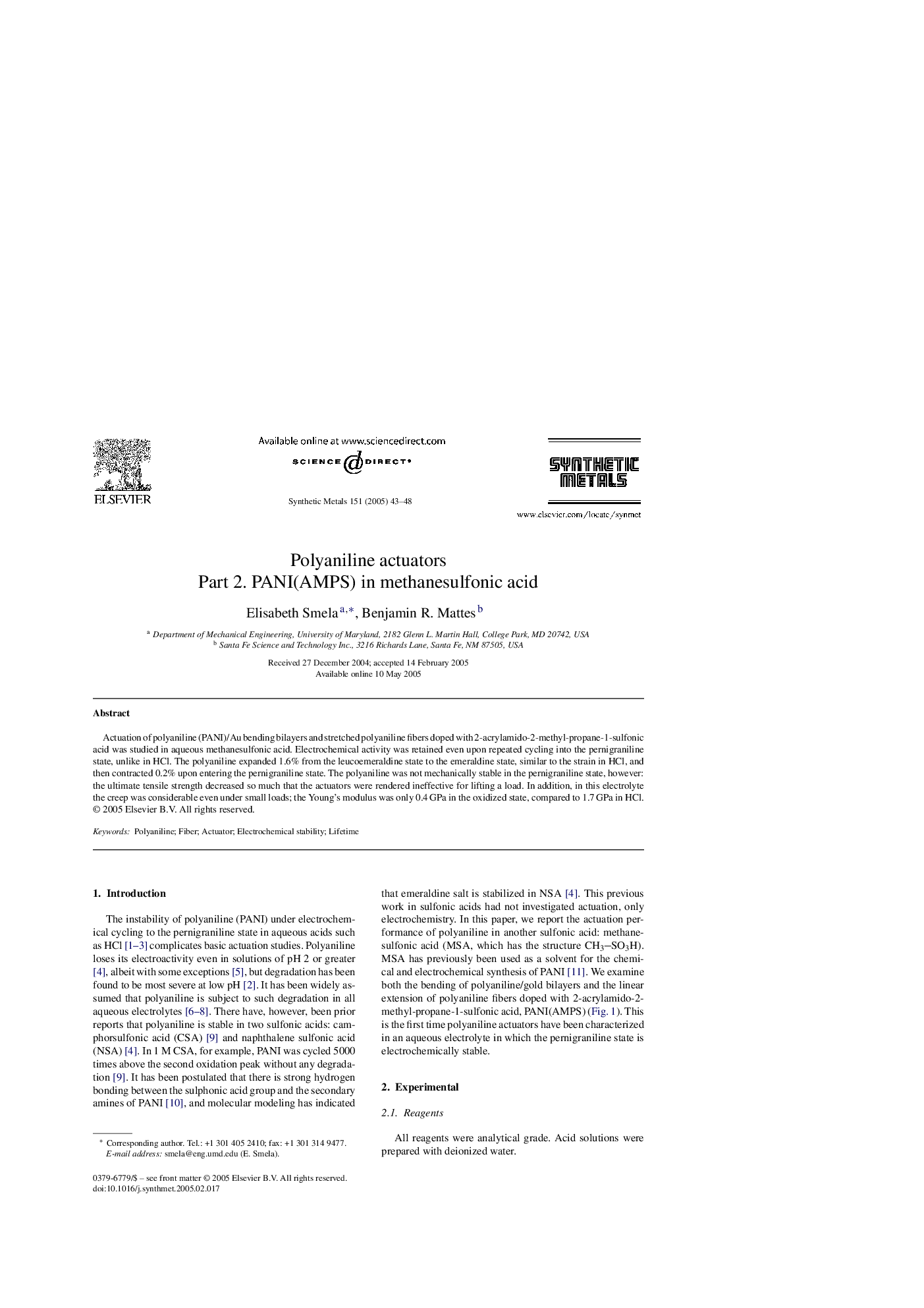 Polyaniline actuators