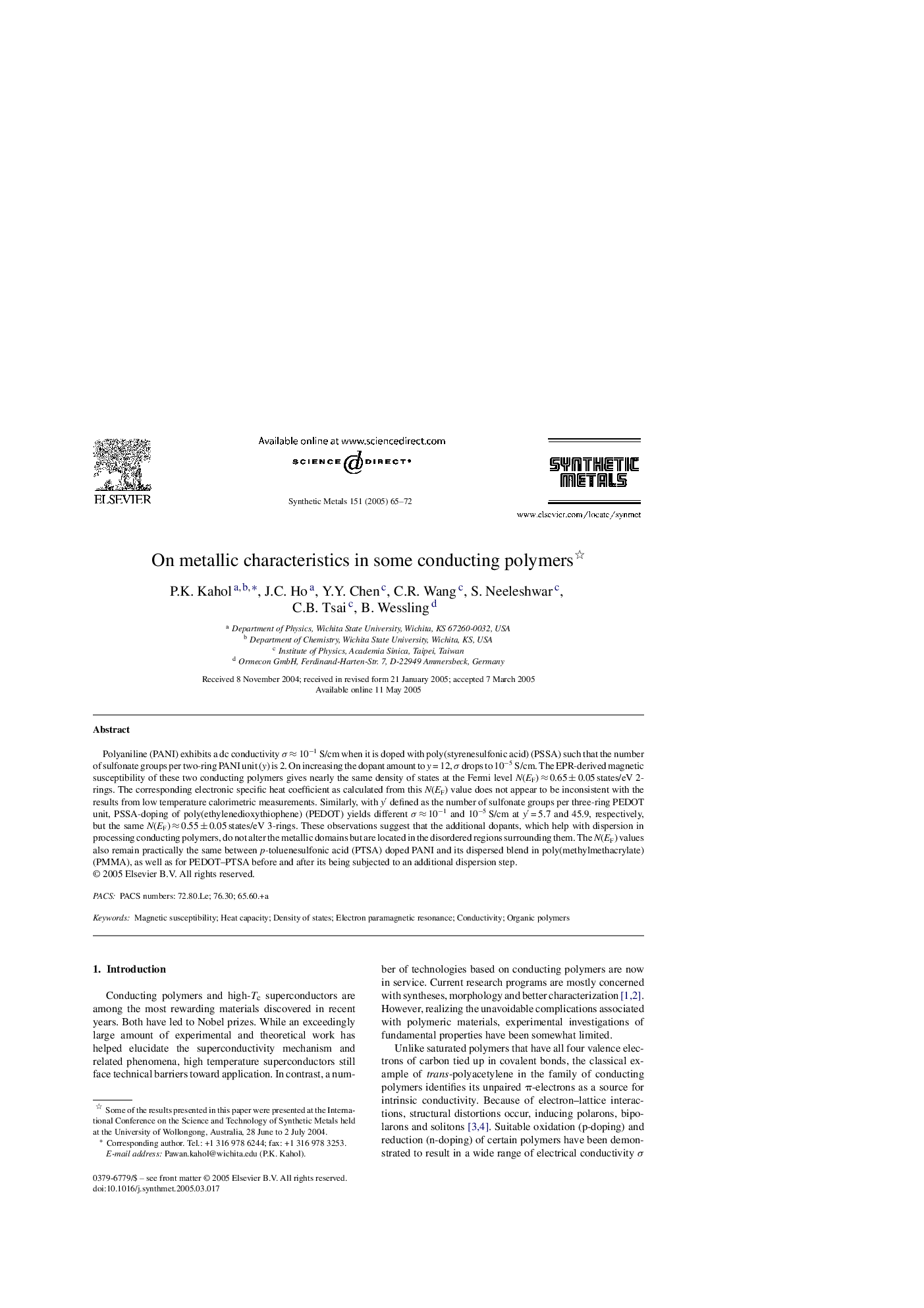 On metallic characteristics in some conducting polymers