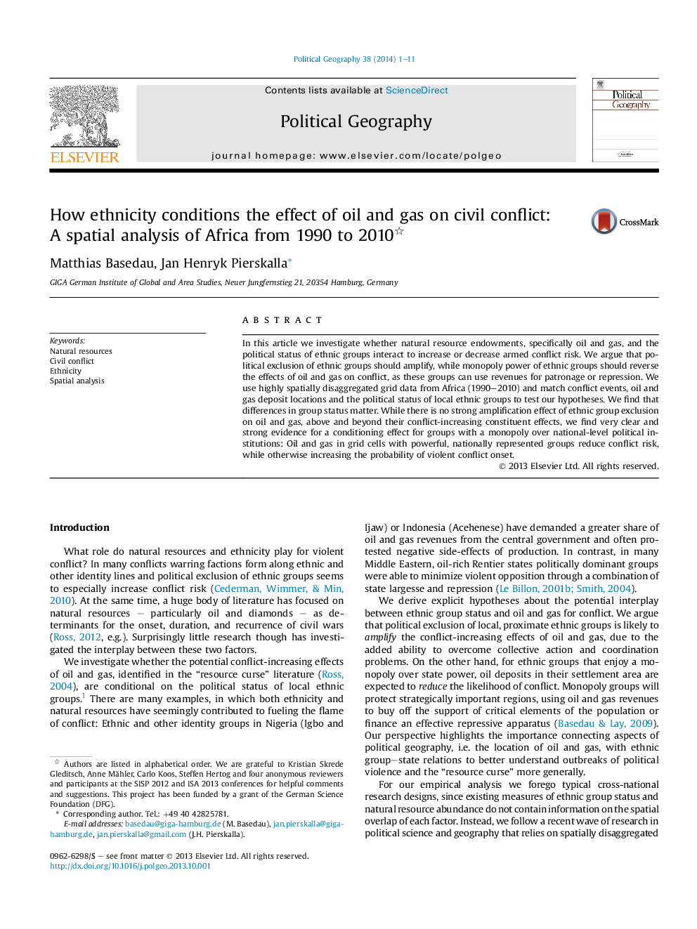 How ethnicity conditions the effect of oil and gas on civil conflict: A spatial analysis of Africa from 1990 to 2010 