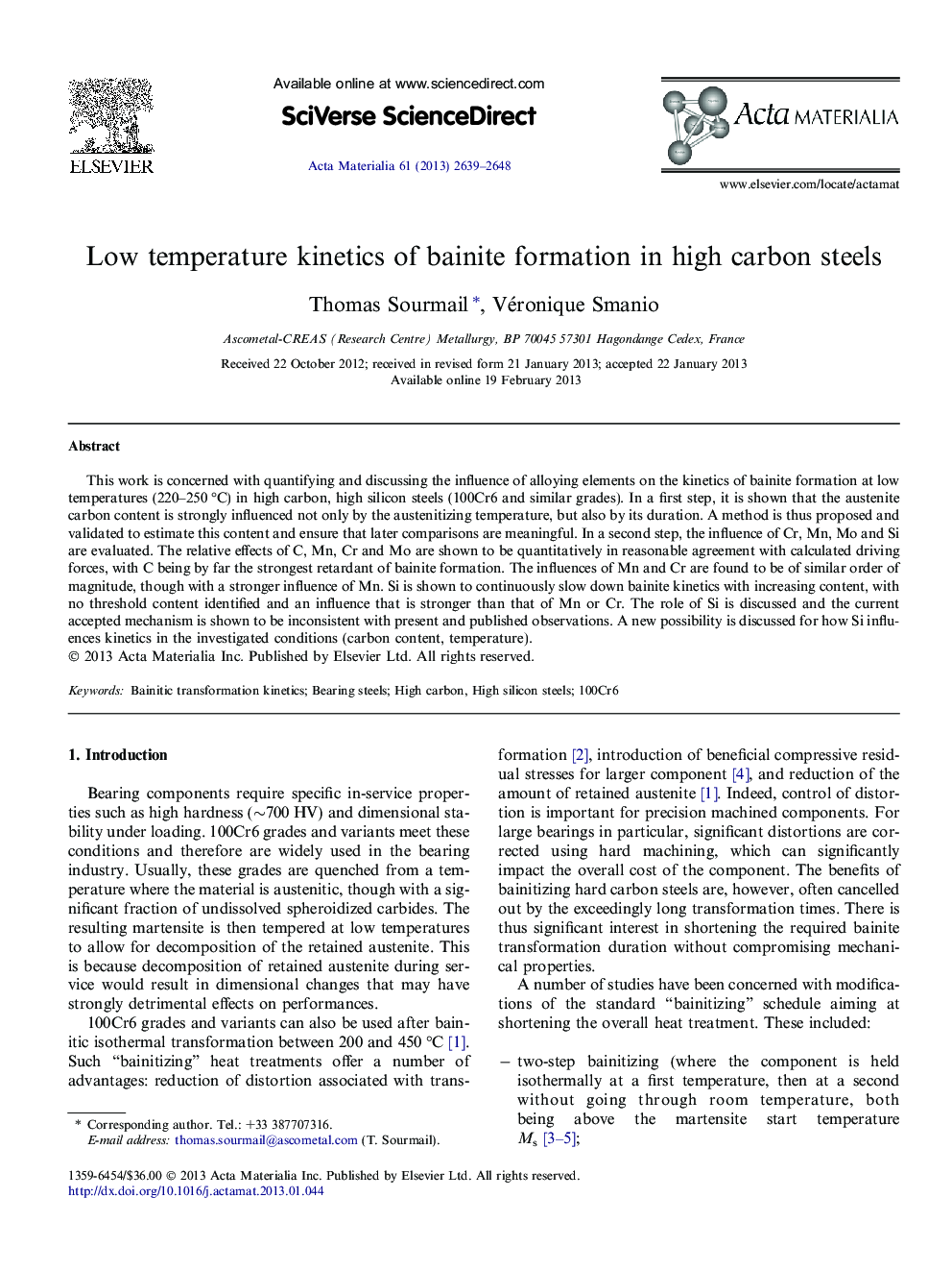 Low temperature kinetics of bainite formation in high carbon steels
