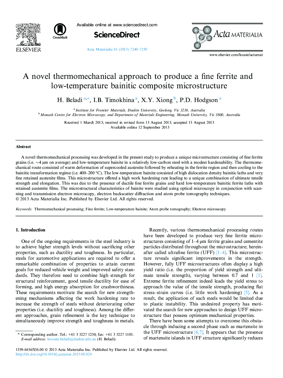 A novel thermomechanical approach to produce a fine ferrite and low-temperature bainitic composite microstructure