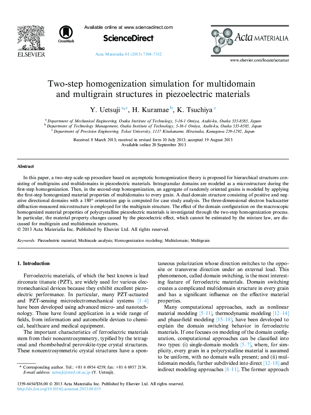 Two-step homogenization simulation for multidomain and multigrain structures in piezoelectric materials